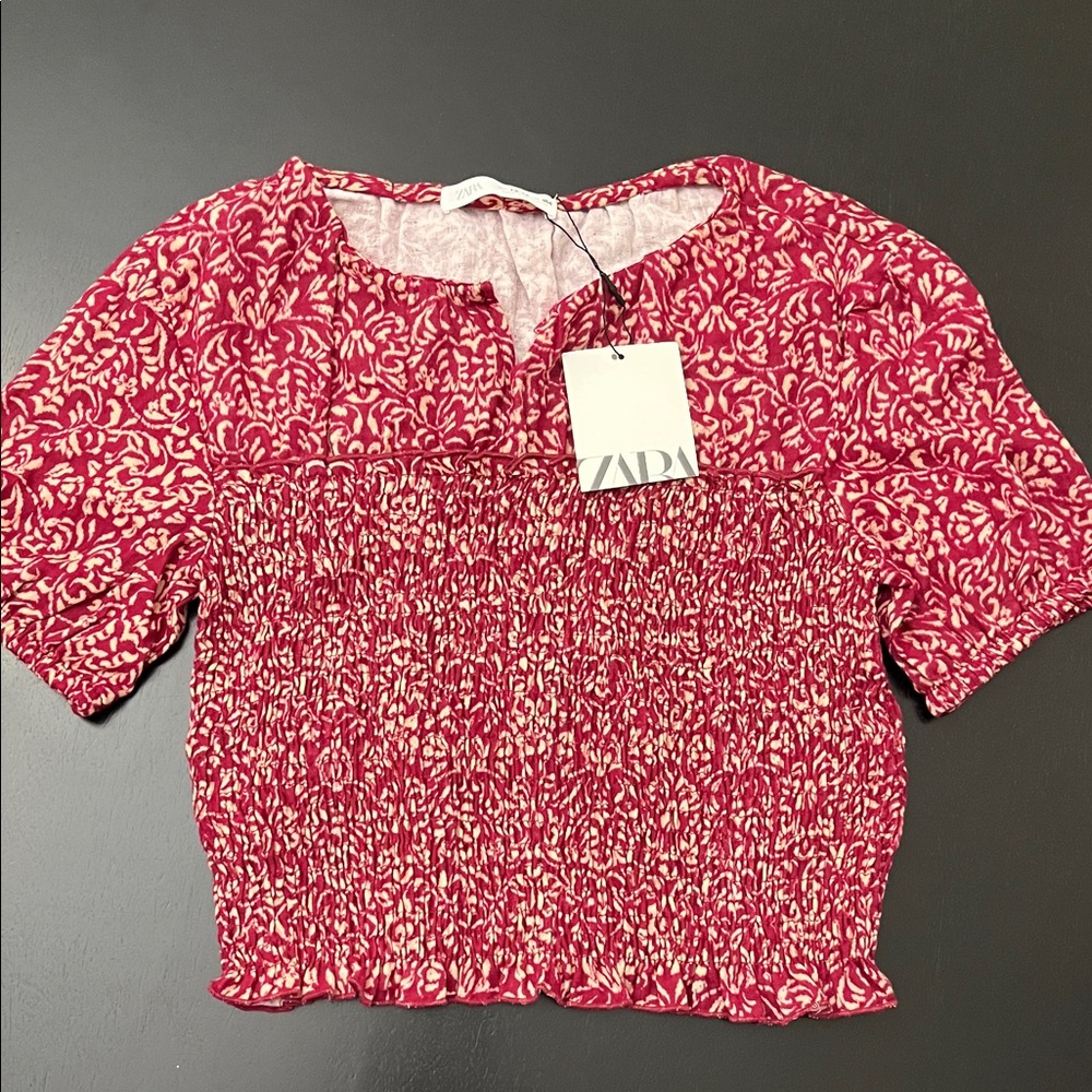 Zara Girls Red and White Smocked Blouse